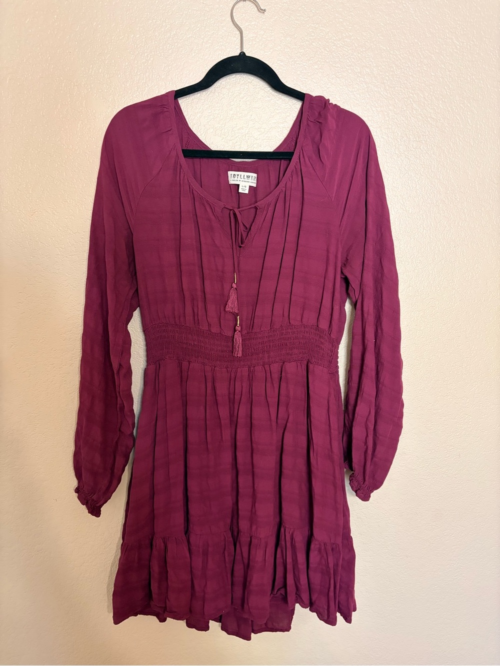 Magenta Boho Tie-Front Long Sleeve Dress